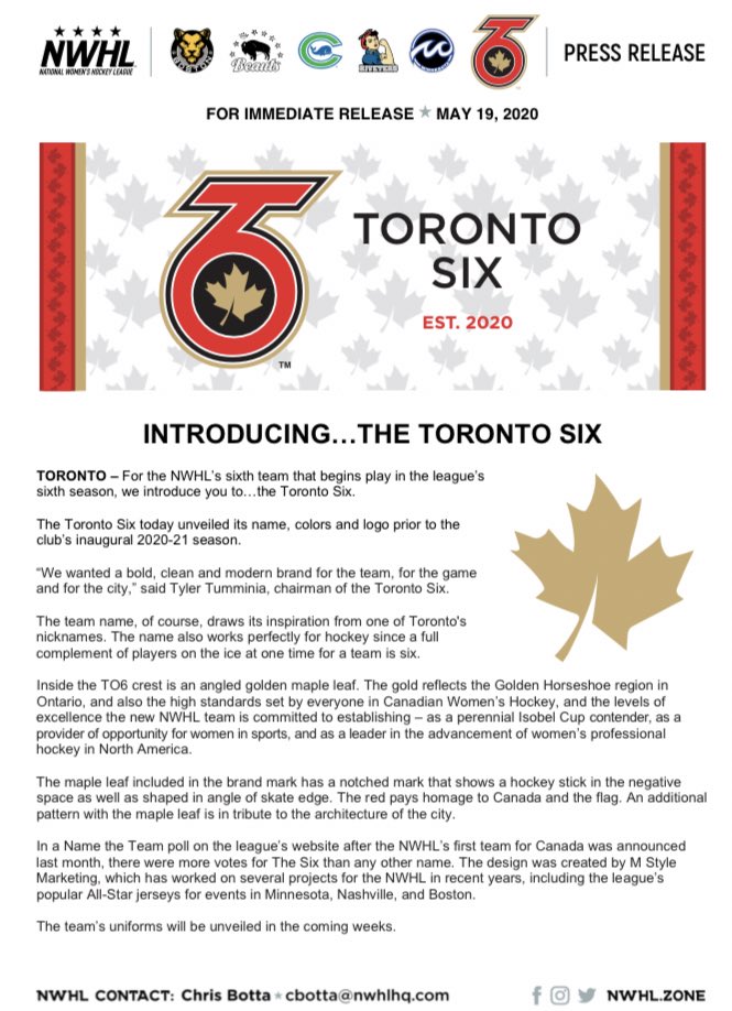 toronto six press release